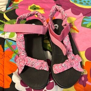 Pink bandana platform sandals